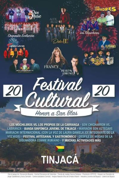 Festival Cultural en Honor a San Blas. Tinjacá, Boyacá. Enero 31 a febrero 3 de 2020