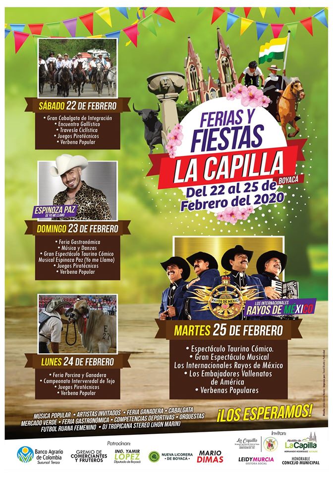 Ferias y Fiestas en La Capilla, Boyacá. Febrero 22 al 25 de 2020