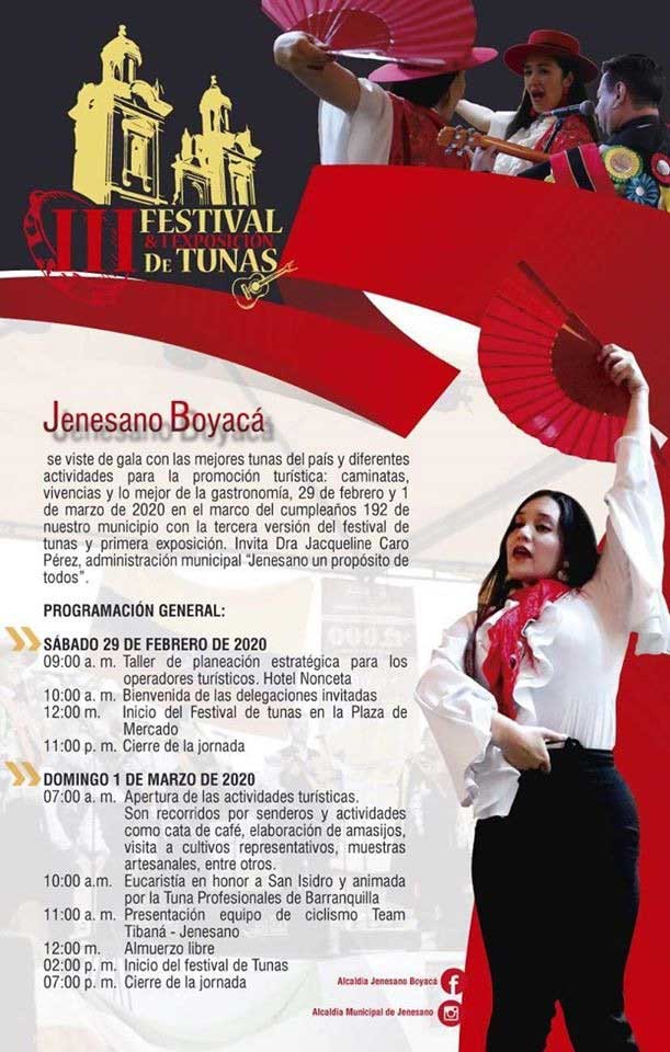 3er Festival y Exposición de Tunas en Jenesano, Boyacá. Programación 2020 (Página 1)