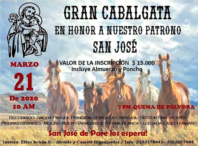 Gran Cabalgata en Honor a Nuestro Patrono San José. San José de Pare, marzo 21 de 2020