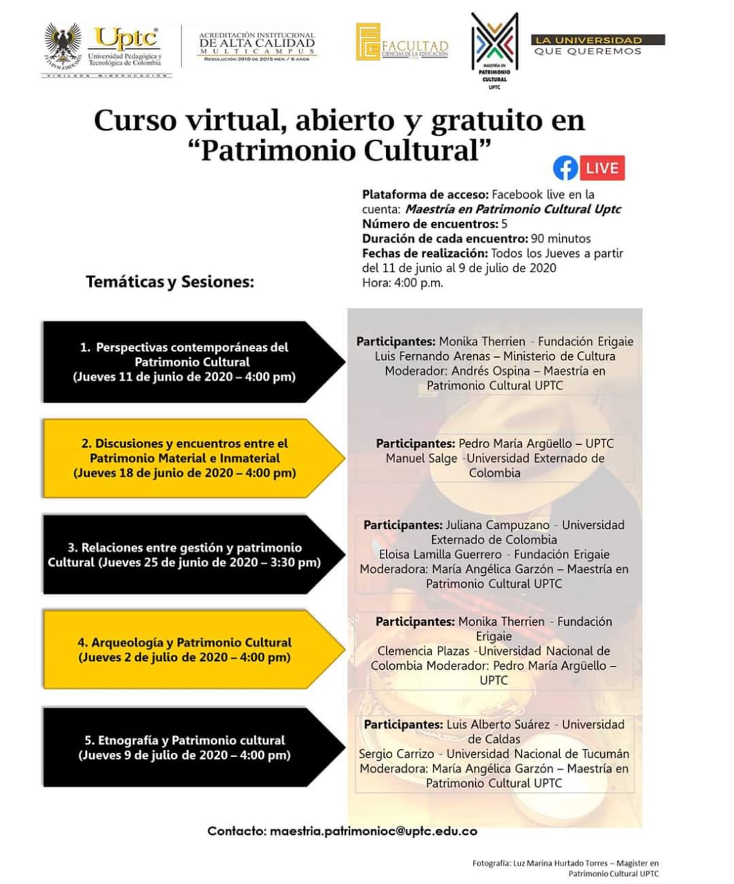 Curso Virtual Abierto y Gratuito en "Patrimonio Cultural". Tunja, Boyacá 2020