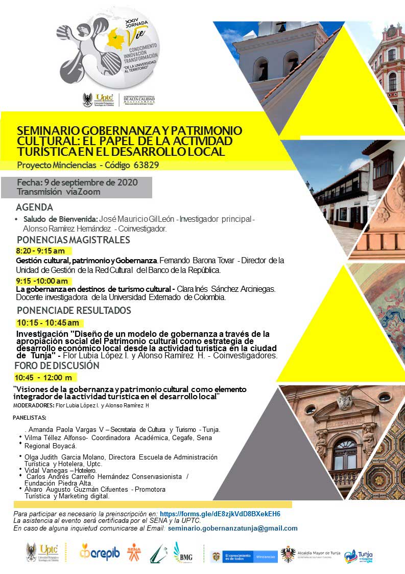 Seminario Gobernanza y Patrimonio Cultural: El papel de la actividad turística en el desarrollo local, septiembre 9 de 2020, Tunja