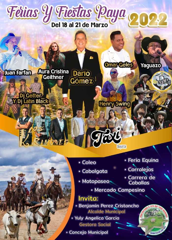 Ferias y Fiestas en Paya, Boyacá, del 18 al 21 de marzo de 2022