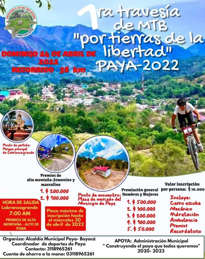 Primera Travesía de Ciclomontañismo MTB por Tierras de la Libertad. Paya, Boyacá. Abril 24 de 2022